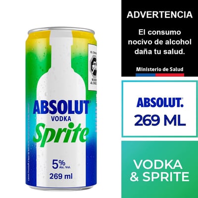 Cóctel vodka Absolute con sprite lata 269 cc