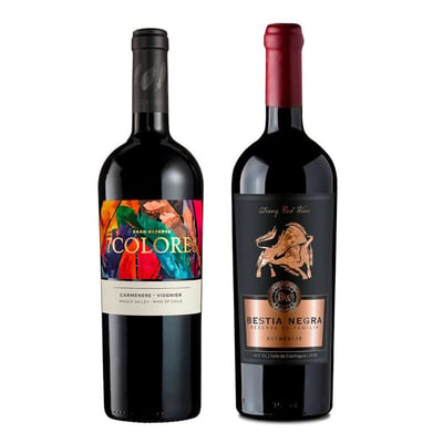 DUO 7 COLORES - BESTIA NEGRA: 1x Vino 7 Colores Gran Reserva Carmenere 750cc + 1x Vino Bestia Negra Carmenere 750cc