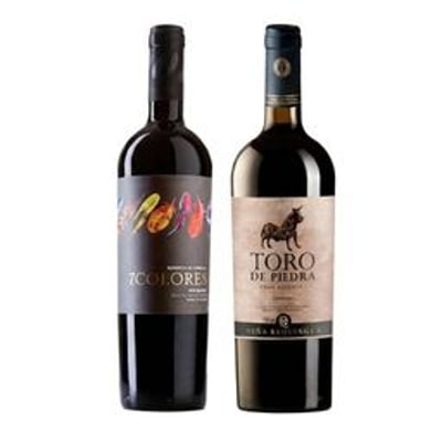 DUO 7 COLORES - TORO DE PIEDRA: 1x Vino 7 Colores Single Vineyard Red Blend 750cc + 1x Vino Toro de Piedra Gran Reserva Carmenere 750cc