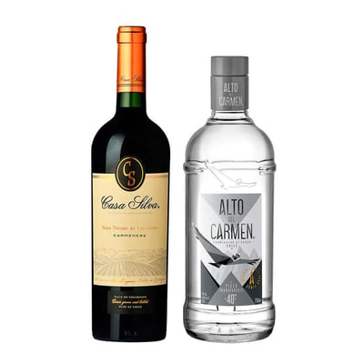 DUO ALTO + CASA SILVA: 1x Vino Casa Silva Gran Terroir Carmenere 750cc + 1x Pisco Alto del Carmen Transparente 750cc 40º alc.
