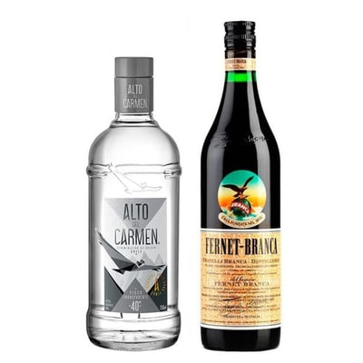DUO ALTO - FERNET N°2: 1x Pisco Alto del Carmen Transparente 750cc 40º alc. + 1x Licor Fernet Branca 750cc
