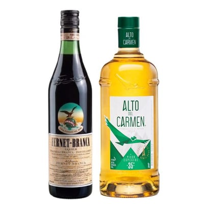 DUO ALTO - FERNET: Pisco Alto del Carmen 35 grados 1 Litro + 1x Licor Fernet Branca 750cc