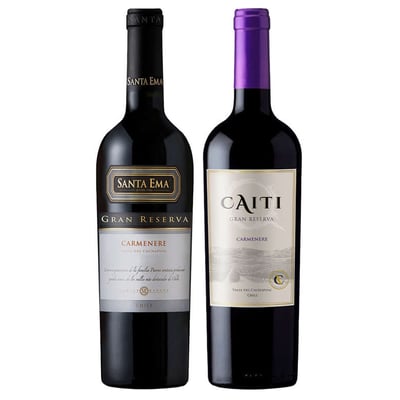 DUO CAITI - SANTA EMA (Carmenere): 1x Vino Santa Ema Gran Reserva Carmenere 750cc + 1x Vino Caiti Gran Reserva Carmenere 750cc