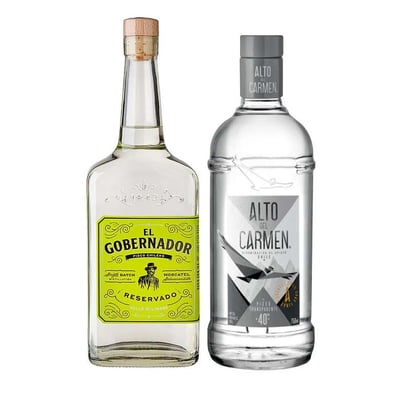 DUO GOBERNADOR - ALTO DEL CARMEN: 1x Pisco El Gobernador Reservado 700cc 40º alc. + 1x Pisco Alto del Carmen Transparente 750cc 40º alc.