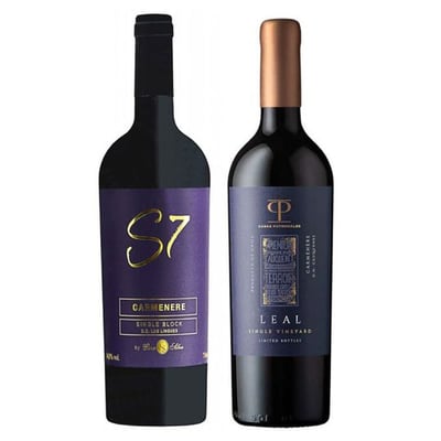 DUO LEAL - S7: 1x Vino Casa Silva S7 Single Block Carmenere 750cc + 1x Vino Casas Patronales Leal Carmenere 750cc