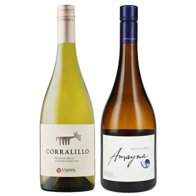 DUO MATETIC - GARCÉS SILVA: 1x Vino Matetic Corralillo Sauvignon Blanc 750cc + 1x Vino Garcés Silva Amayna Sauvignon Blanc 750cc