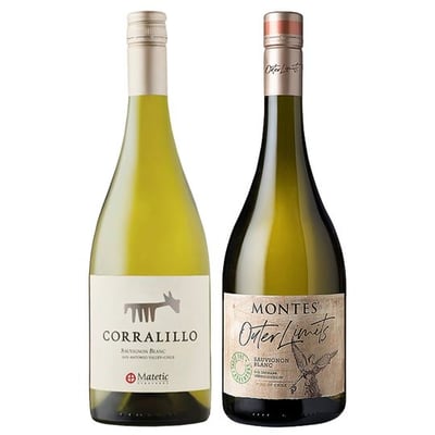 DUO MATETIC - MONTES: 1x Vino Matetic Corralillo Sauvignon Blanc 750cc + 1x Vino Montes Outer Limits Sauvignon Blanc Andes 750cc