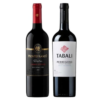 DUO MONTEFRANCO TABALI Nº2: 1x Vino MonteFranco Reserva Cabernet Sauvignon 750cc + 1x Vino Tabali Pedregoso Gran Reserva Cabernet Sauvignon 750cc