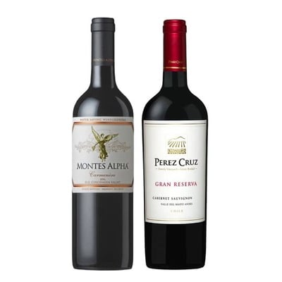 DUO MONTES ALPHA - PEREZ CRUZ: 1x Vino Montes Alpha Carmenere 750cc + 1x Vino Perez Cruz Gran Reserva Cabernet Sauvignon 750cc