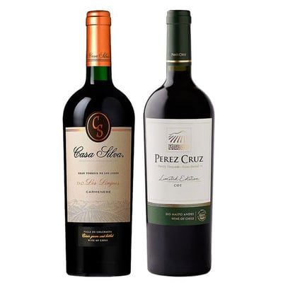 DUO PEREZ CRUZ - CASA SILVA: 1x Vino Perez Cruz Limited Edition Gran Reserva Carmenere 750cc + 1x Vino Casa Silva Gran Terroir Carmenere 750cc