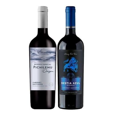 DUO PICHILEMU - BESTIA AZUL: Vino Pichilemu Reserva Especial Cabernet Sauvignon 750cc + Vino Bestia Azul Cabernet Sauvignon 750cc