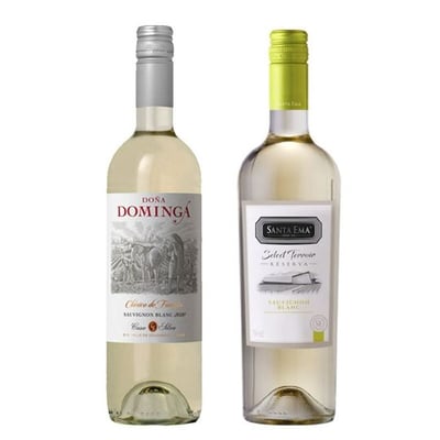 DUO SAUVIGNON BLANC: 1x Vino Santa Ema Select Terroir Reserva Sauvignon Blanc 750cc + 1x Vino Doña Dominga Clásico de Familia Sauvignon Blanc 750cc