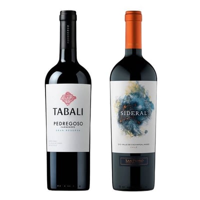 DUO TABALI - SIDERAL (Carmenere/Blend): 1x Vino Tabali Pedregoso Gran Reserva Carmenere 750cc + Vino Sideral Blend 750cc