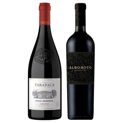 DUO TARAPACA - ALBOROTO: 1x Vino Tarapacá Gran Reserva Carmenere 750cc + 1x Vino Bauzá Alboroto Carmenere 750cc