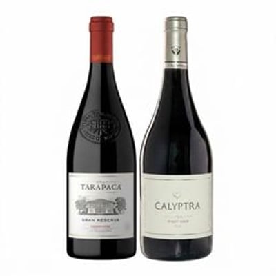 DUO TARAPACÁ - CALYPTRA: 1x Vino Tarapacá Gran Reserva Carmenere 750cc + Vino Calyptra Gran Pinot Noir 750cc