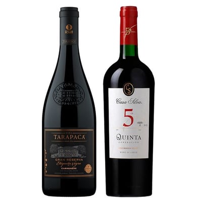 DÚO Tarapacá Etiqueta Negra (Carmenere) - Casa Silva Quinta Generación: 1x Vino Tarapacá Etiqueta Negra Carmenere 750cc + 1x Vino Casa Silva Quinta Generación Ensamblaje 750cc