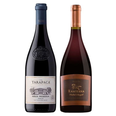 DUO TARAPACÁ - RAMIRANA: 1x Vino Tarapacá Gran Reserva Merlot 750cc + 1x Vino Ventisquero Ramirana Trinidad 750cc