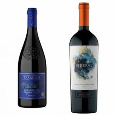 DUO TARAPACA - SIDERAL: 1x Vino Tarapacá Premium Etiqueta Azul Blend 750cc + 1x Vino Sideral Blend 750cc