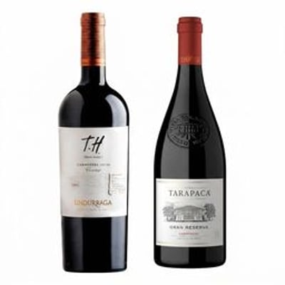 DUO TARAPACÁ - UNDURRAGA: 1x Vino Tarapacá Gran Reserva Carmenere 750cc + 1x Vino Undurraga TH Peumo Carmenere 750cc 