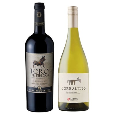 DUO TORO PIEDRA - CORRALILLO: 1x Vino Toro de Piedra Cabernet Sauvignon 750cc + 1x Vino Matetic Corralillo Sauvignon Blanc 750cc