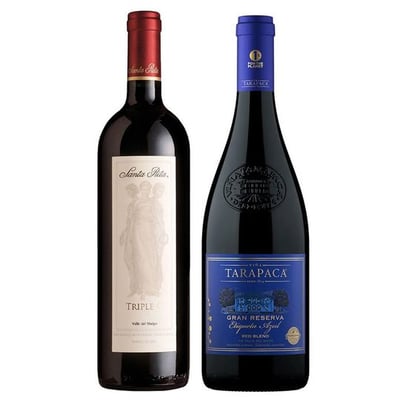 DUO TRIPLE C - TARAPACÁ: 1x Vino Triple C 750cc + 1x Vino Tarapacá Premium Etiqueta Azul Blend 750cc