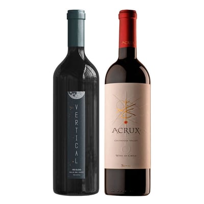 DUO VERTICAL - ACRUX (Ultra Premium): 1x Vino Vertical Ultra Premium Blend 750cc 1x Vino Acrux Ensamblaje Super Premium 750cc