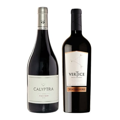 DUO VERTICE - CALYPTRA: 1x Vino Ventisquero Vertice 750cc + 1x Vino Calyptra Gran Pinot Noir 750cc