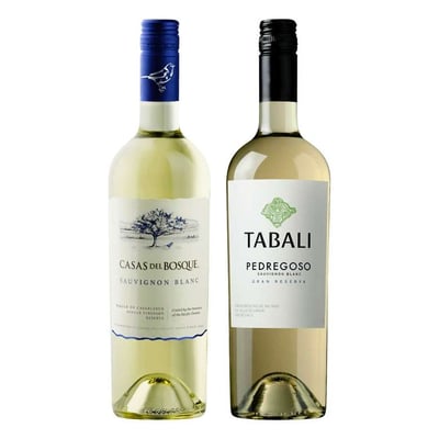 DUO VINOS BLANCOS CASAS DEL BOSQUE - TABALI: 1x Vino Casas del Bosque Reserva Sauvignon Blanc 750cc + 1x Vino Tabali Pedregoso Gran Reserva Sauvignon Blanc 750cc