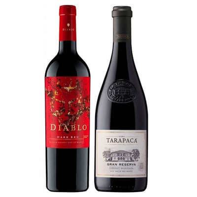 DUO VINOS IMPERDIBLES DIABLO-TARAPACA: 1x Vino Diablo Dark Red 750cc + 1x Vino Tarapacá Gran Reserva Cabernet Sauvignon 750cc