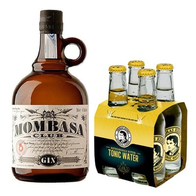 Gin Premium Mombasa Club 700cc 41.5º alc. + 4x Agua Tónica Thomas Henry 200cc