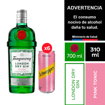 Gin Tanqueray London 700 Ml. + Schweppes Pink Tonic 6 X 310 Ml.