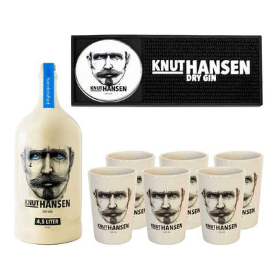 GRAND MASTER PACK KNUT HANSEN Nº1: 1x Knut Hansen Dry Gin 4.5 Lts 42º alc. + 6x Vaso Knut Hansen + 1x Barmat Knut Hansen