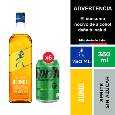 Johnnie Walker Blonde 750 Ml. + Sprite Sin Azúcar 6 X 350 Ml.