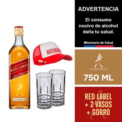 Johnnie Walker Red Label 750 Ml. + 2 Vasos Y Gorro