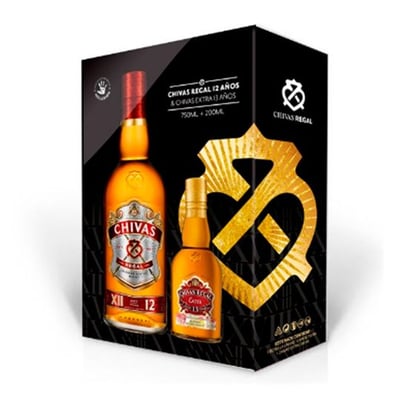 KIT CHIVAS: 1x Whisky Chivas Regal 12 años 750cc 40º alc. + 1x Whisky Chivas Regal Extra 13 años 200cc  40°alc.