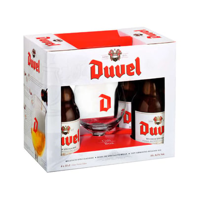 KIT DUVEL: 4x Cervezas Duvel en Botella 330cc + Copa
