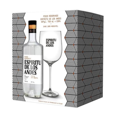 KIT EDLA + COPA: 1x Pisco Espíritu de Los Andes 750cc + 1x Copa