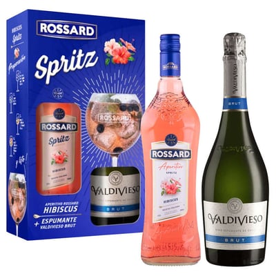 Kit Rossard + Valdivieso n°3: 1x Licor Aperitivo Rossard Hibiscus Spritz 1 Litro 15° alc. + 1x Espumante Valdivieso Brut 750cc