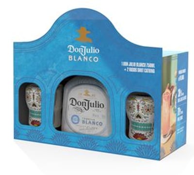 KIT Tequila Don Julio Blanco 100% Agave 750cc 38° alc. + 2 Vaso Catrina