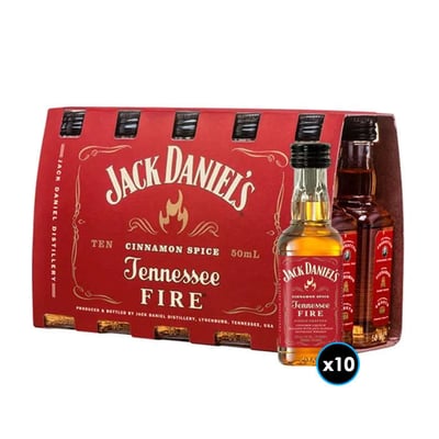 KIT WHISKEY JACK DANIELS FIRE 50cc: 10x Whiskey Jack Daniels Tennessee Fire 50cc 35º alc.