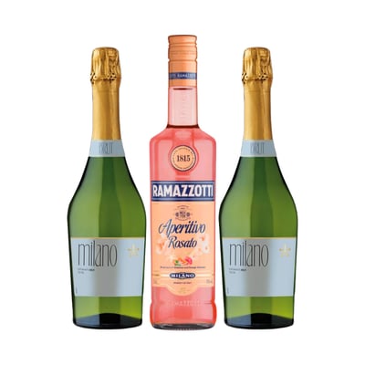 Licor Aperitivo Ramazzotti Rosato 700cc + 2 Espumante Milano Brut 750cc