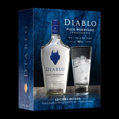 Pack 1 Pisco Diablo 40° Transparente 700 cc + Vaso