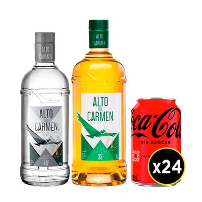 Pack 1x Alto Del Carmen 35° 1l + 1x Alto Del Carmen Transparente 40° 750cc + 24x Coca Cola Zero Lata 350cc