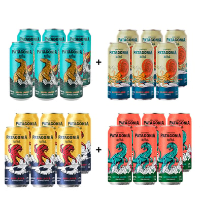 Pack 24 Cervezas Patagonia; 6x Hoppy + 6x Red + 6x Lotus + 6x Blond