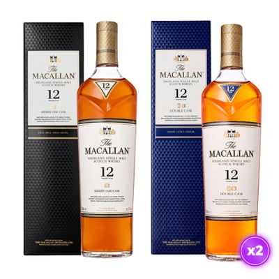 Pack 2x Macallan 12 Años Single Malt - Double Cask + Sherry Oak - 750ml