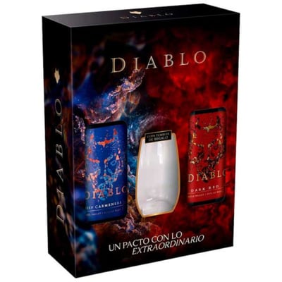 Pack 2x Vinos Diablo - Red Blend + Deep Carmenere - 750ml + Vaso
