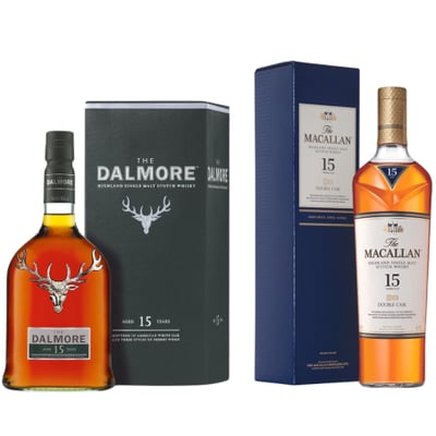 Pack 2x Whisky 15 Años Single Malt - Macallan + Dalmore - 700ml