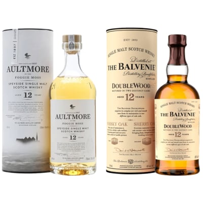 Pack 2x Whisky Súper Premium 12 Años Single Malt - The Balvenie + Aultmore - 700ml