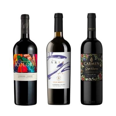 Pack 3 Vinos Gran Reserva Carmenere: 7 Colores + Gran Aria + Carmen Frida Kahlo