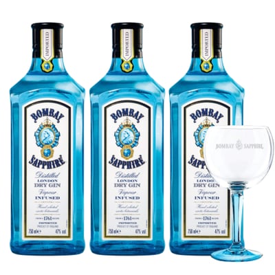Pack 3x Gin Bombay Sapphire London Dry - 750ml + Copa Oficial